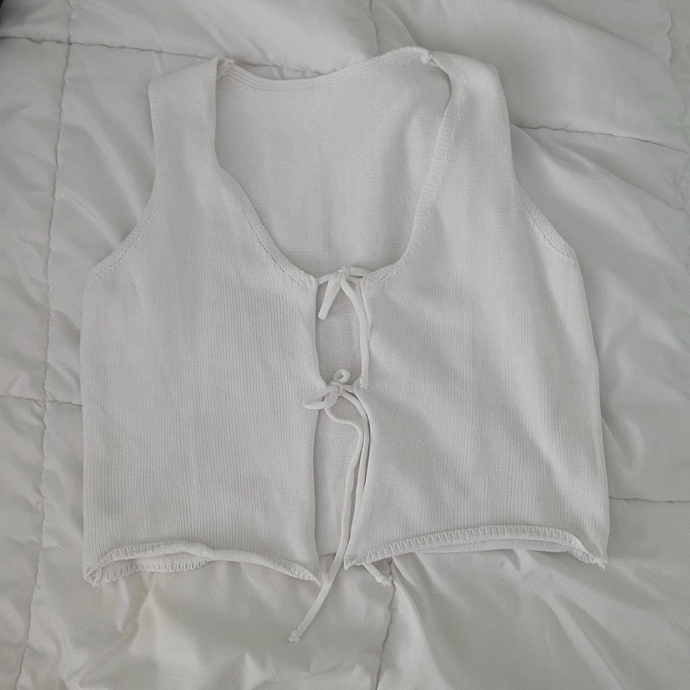 White Sleeveless Tie-Front Top